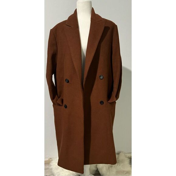 H&M man double breasted coat brown 40R wool blend - Picture 2 of 9